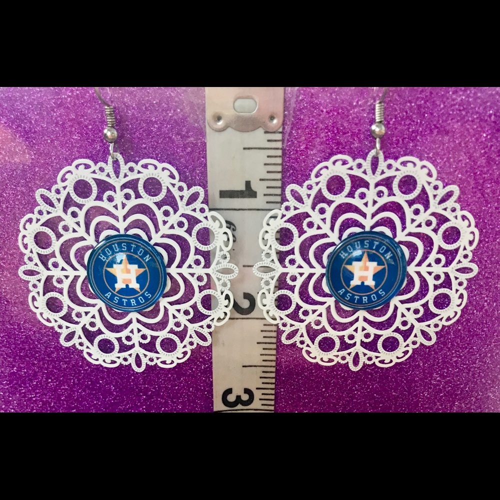 White Metal Doily Houston Astros Earrings